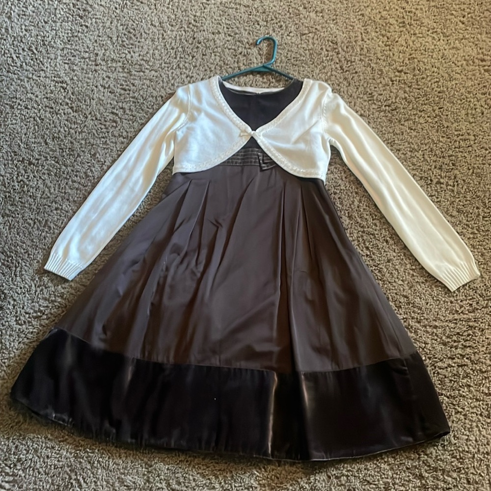 Vintage Gymboree chocolate party dress Sz 12 with Children’s Place sweater Sz 14